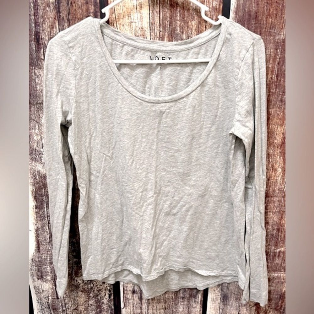 LOFT Gray Long Sleeve Marled Tee
